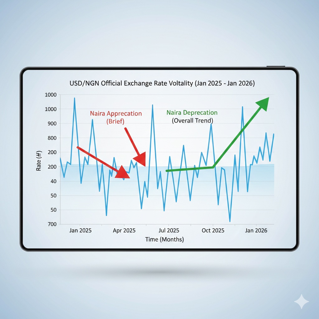 A clean, professional-looking chart showing the concept of exchange rate fluctuations upward and downward lines