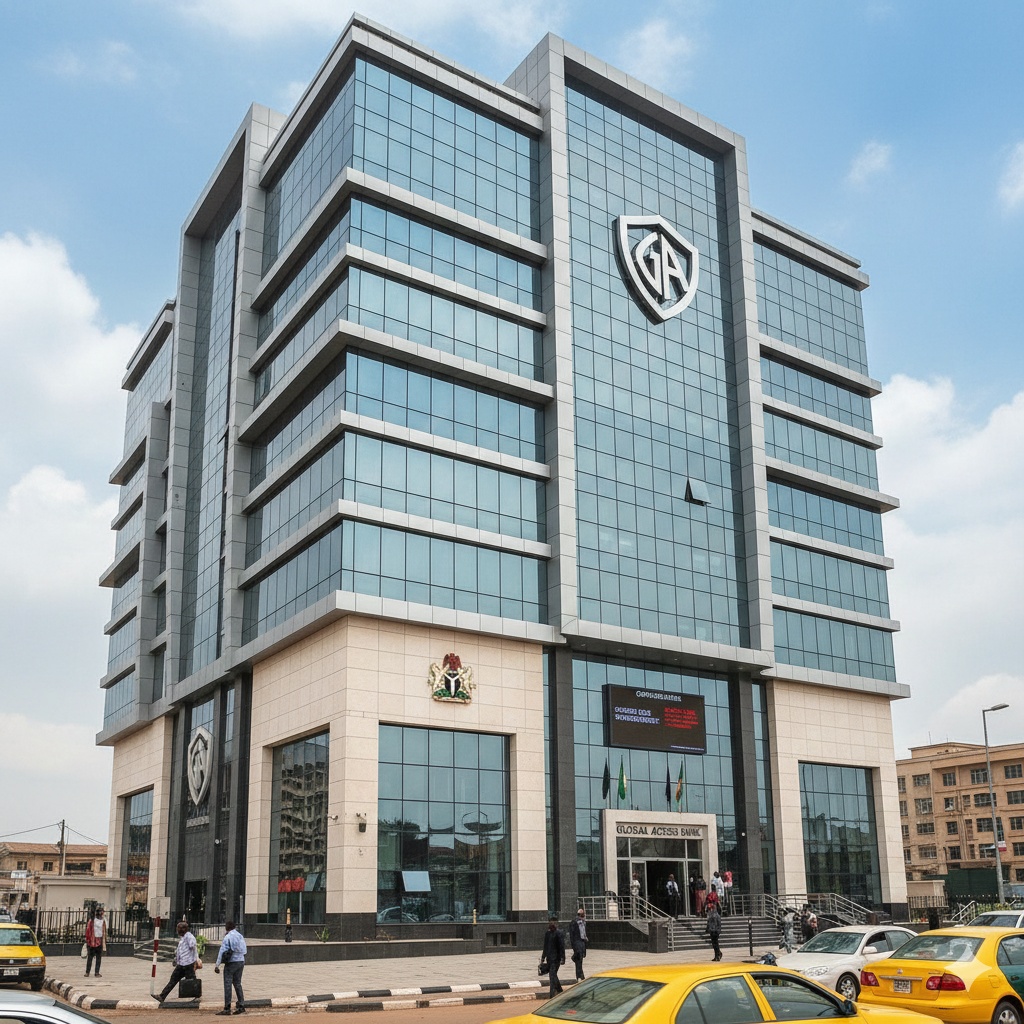 A modern bank building in Nigeria representing official financial channels.