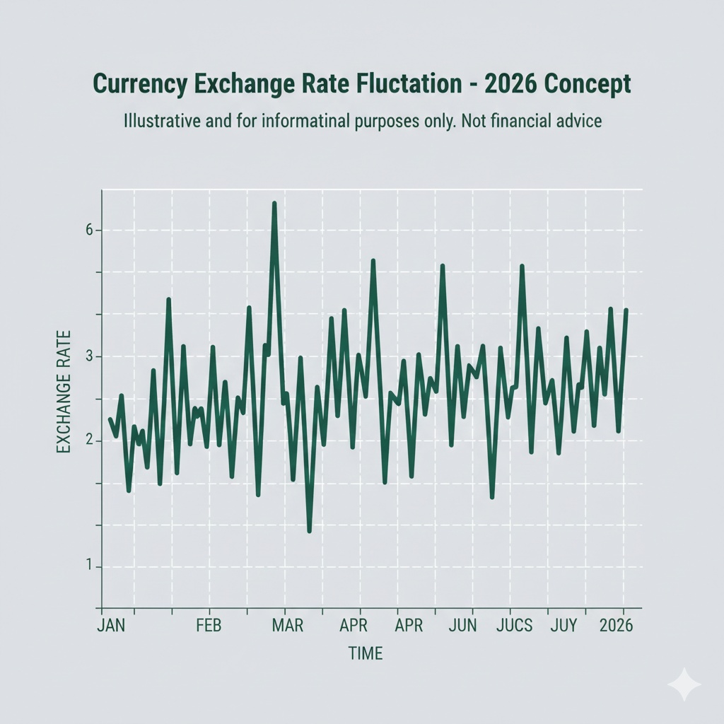 A neutral chart showing the concept of currency exchange rate fluctuations over time