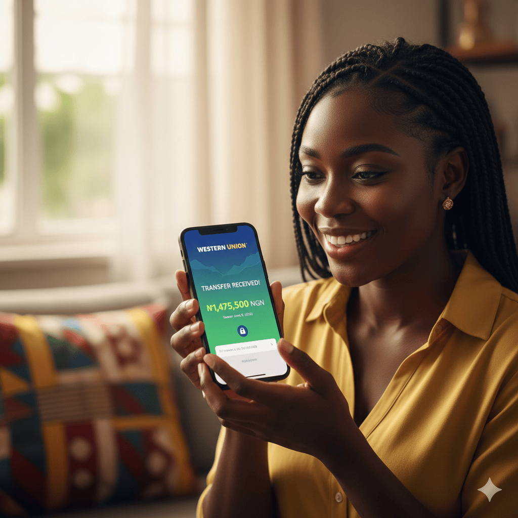 A person using a smartphone to receive an international money transfer through a legal service. (1)