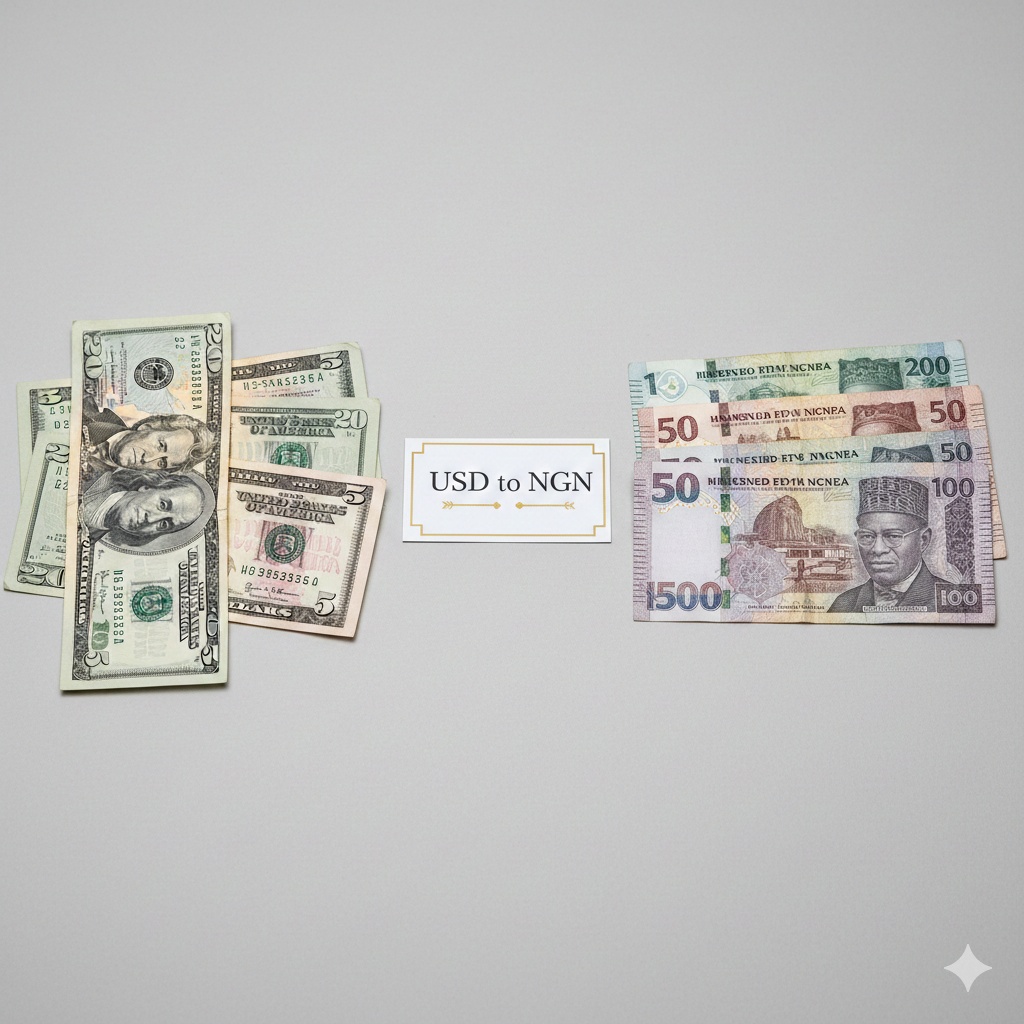 Comparison of US Dollar notes and Nigerian Naira notes on a neutral background.