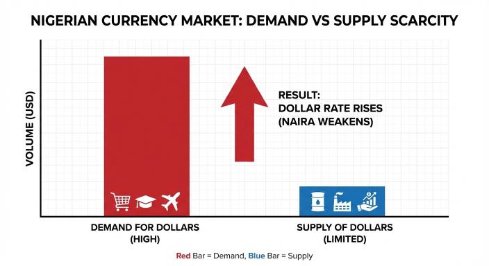 Economic supply and demand chart explaining currency scarcity