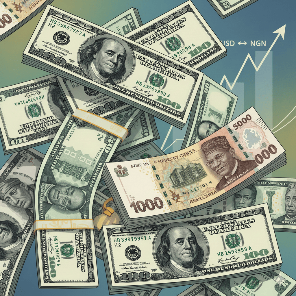 High-quality illustration of US Dollar notes and Nigerian Naira notes together