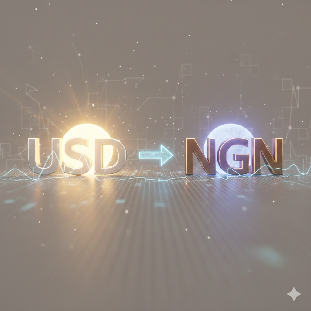 A conceptual illustration showing the United States Dollar and Nigerian Naira currency symbols side by side on a neutral financial background.