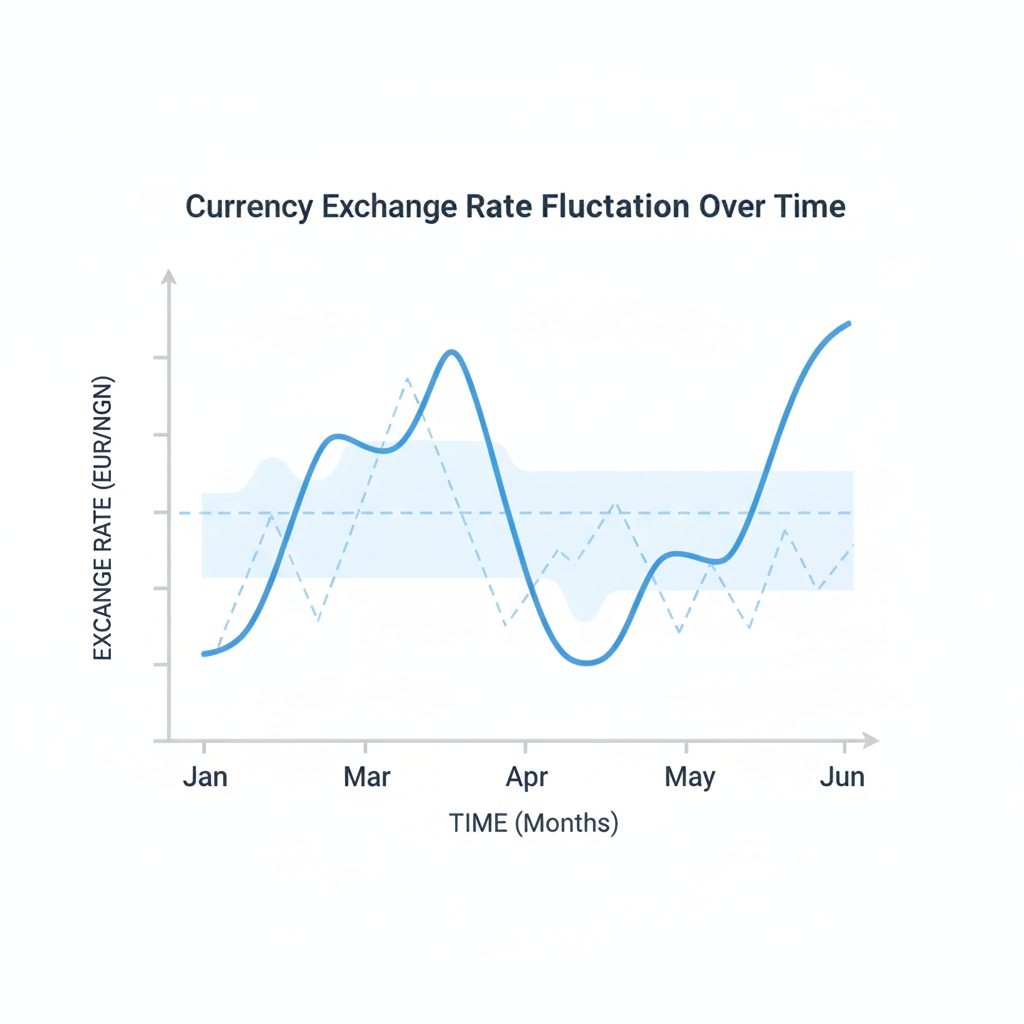 A neutral line graph showing the concept of currency fluctuation over time without specific price points.