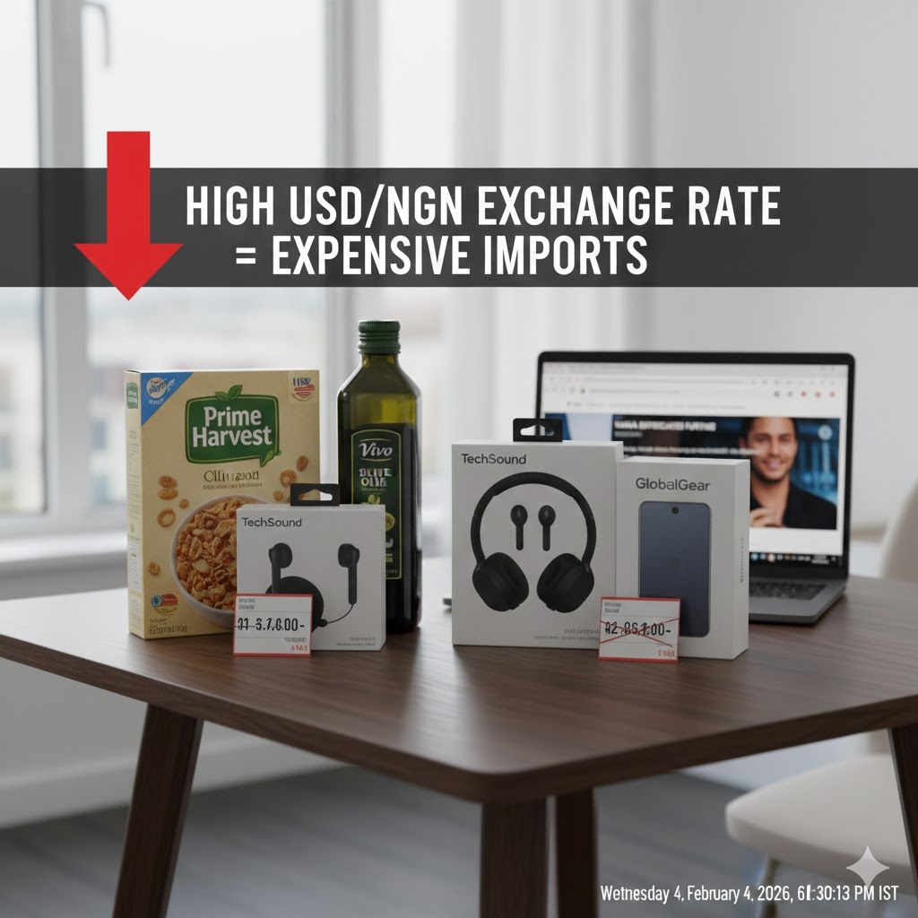 A variety of imported consumer goods illustrating the impact of exchange rates on retail prices in Nigeria.
