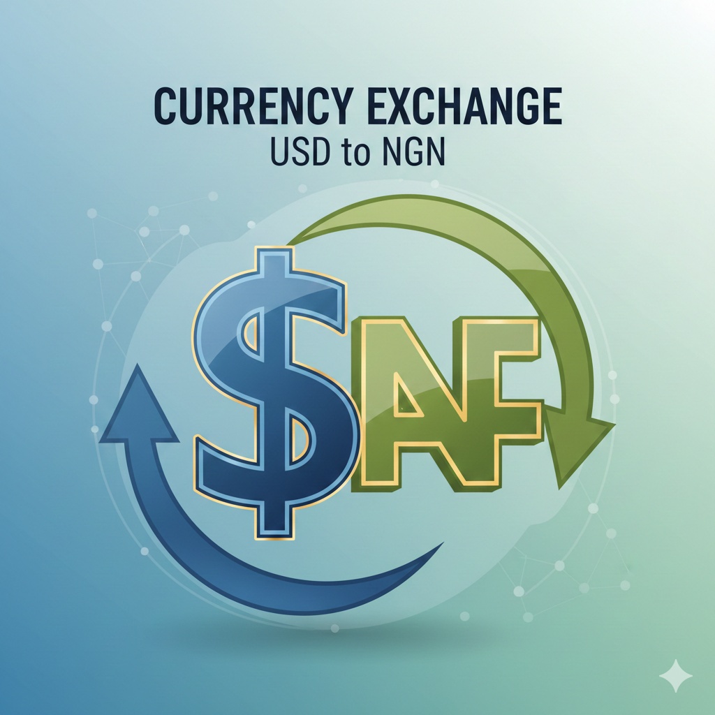 Digital illustration of US Dollar and Nigerian Naira symbols representing currency exchange.