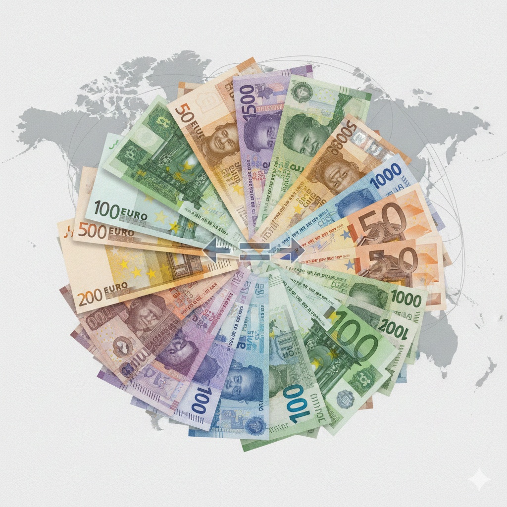 Illustration of Euro banknotes and Nigerian Naira notes representing international exchange.