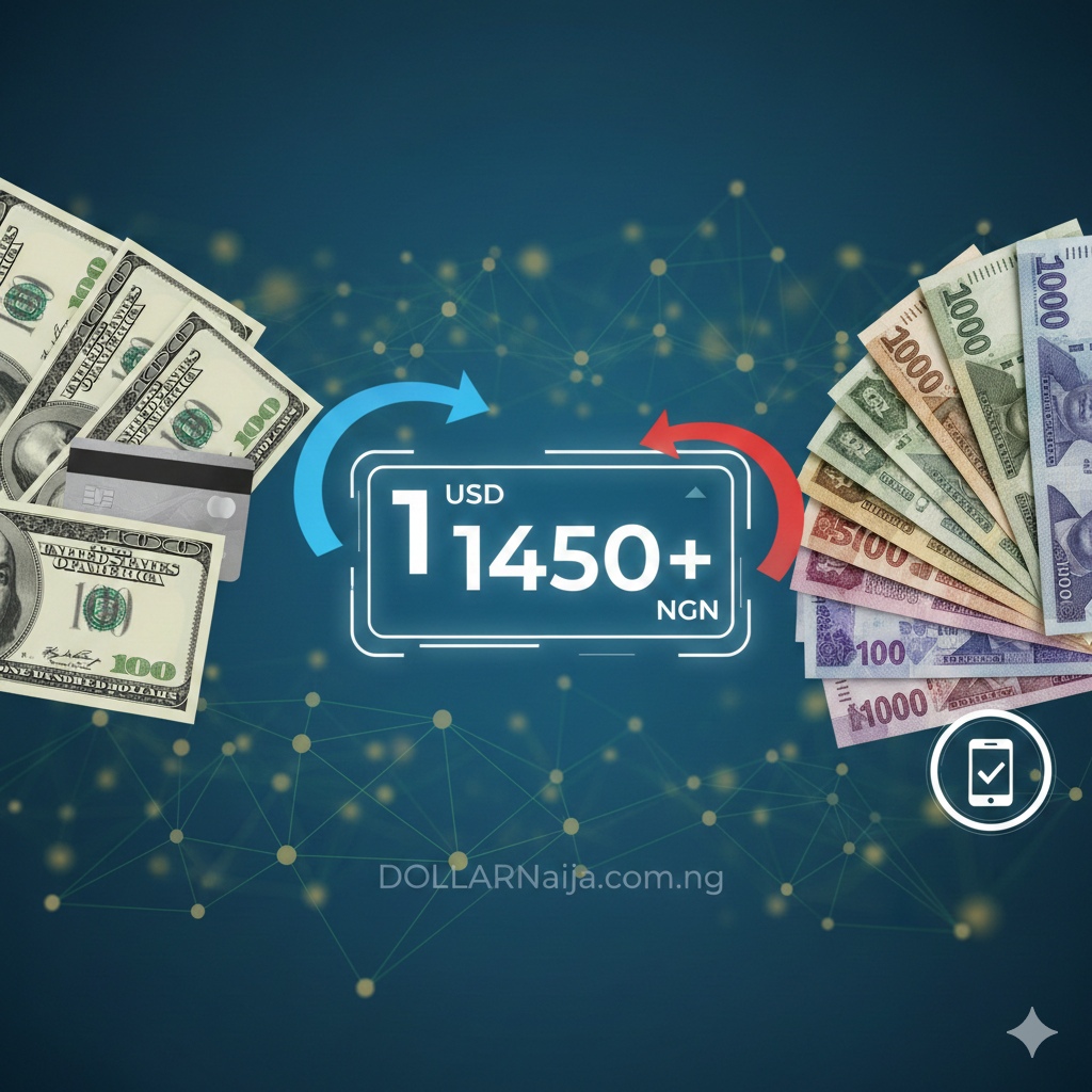Illustration of United States Dollar and Nigerian Naira currency notes showing the exchange concept.